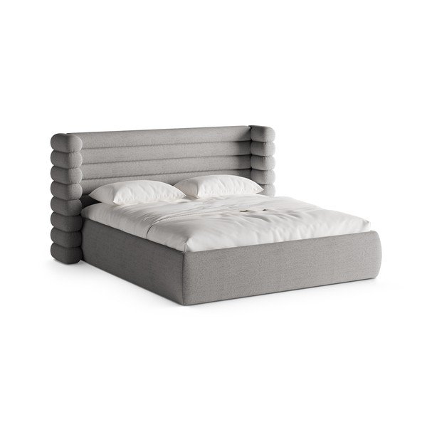 Siva oblazinjena zakonska postelja s prostorom za shranjevanje in z letvenim dnom 160x200 cm Mount – Micadoni 