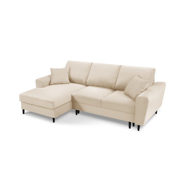 Bež raztegljiva kotna sedežna garnitura s prostorom za shranjevanje iz rebrastega žameta (levi kot/z ležalnikom) Kyoto – Cosmopolitan Design-image-1