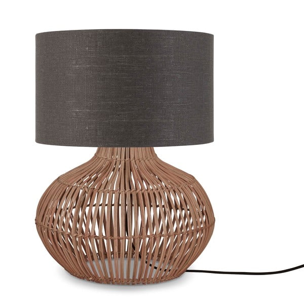 Temno siva/naravna namizna svetilka s tekstilnim senčnikom (višina 48 cm) Kalahari – Good&Mojo