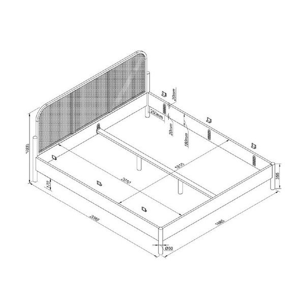 Zakonska postelja iz masivnega hrasta brez letvenega dna 180x200 cm v naravni barvi Olive Rotan – Vipack-image-3
