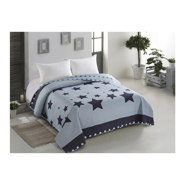 AmeliaHome Star Light reverzibilno svetlo modro posteljno pregrinjalo za eno posteljo, 170 x 210 cm