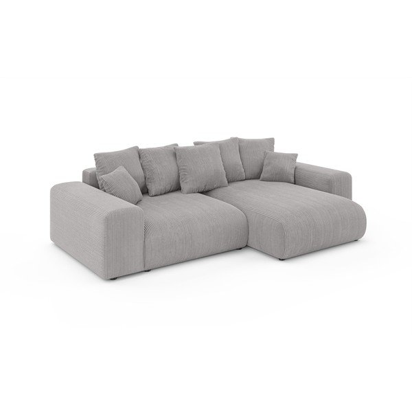 Svetlo siva raztegljiva kotna sedežna garnitura iz rebrastega žameta s prostorom za shranjevanje (s kotom po izbiri) Luma – Ropez-image-2