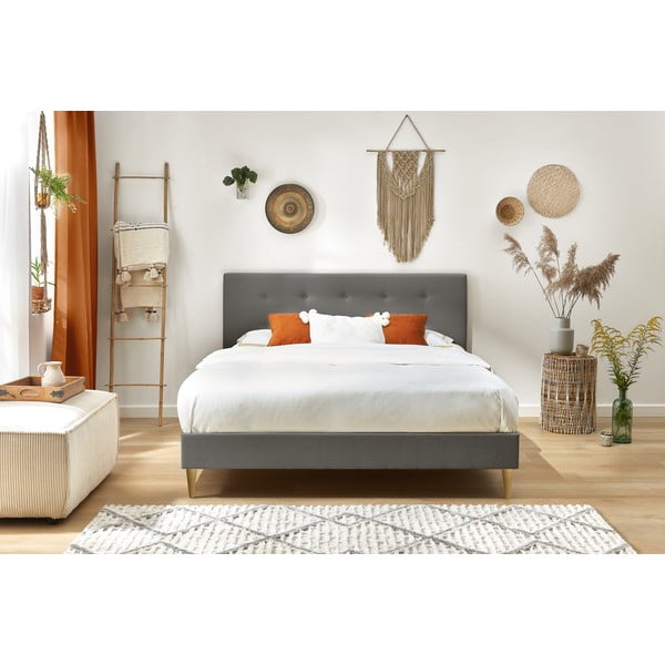 Temno siva zakonska postelja Bobochic Paris Rory Light, 180 x 200 cm-image-4