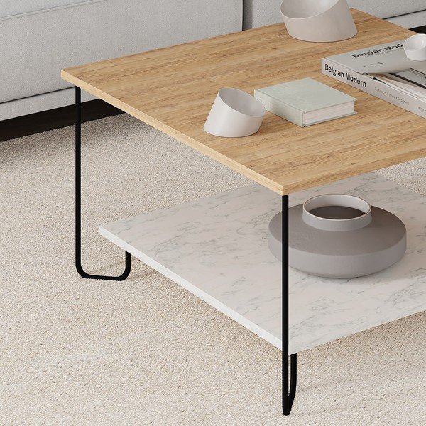 Bela/naravna mizica z mizno ploščo v hrastovem dekorju 80x80 cm Tonka – Marckeric-image-2