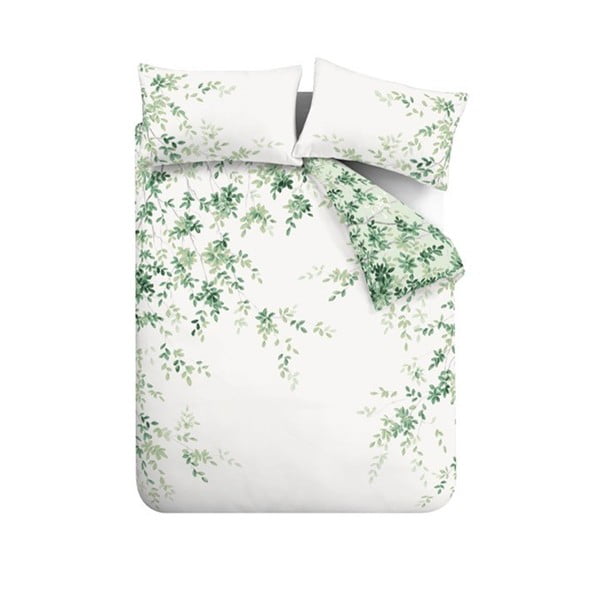 Bela/zelena bombažna podaljšana posteljnina za zakonsko posteljo 230x220 cm Scenic Leaves – RHS