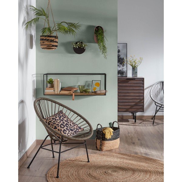 Polica iz masivne jelke v črni in naravni barvi 90 cm Elisha – Kave Home-image-2