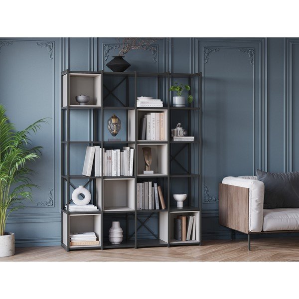 Črn in kremno bel regal 140x179 cm Anya – Marckeric-image-1