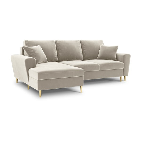 Bež žametna raztegljiva kotna sedežna garnitura s prostorom za shranjevanje (levi kot/z ležalnikom) Kyoto – Cosmopolitan Design-image-1