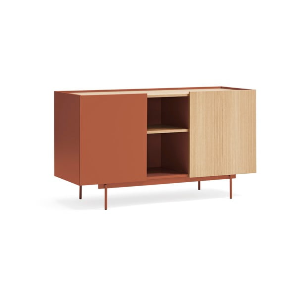 Opečnato oranžna/naravna nizka komoda v hrastovem dekorju 130x78 cm Otto – Teulat-image-1