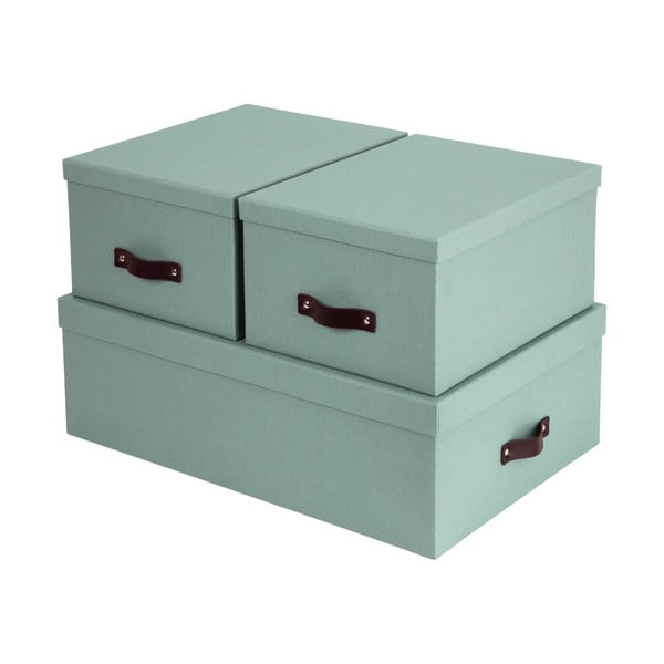 Mentolno zelene kartonaste škatle s pokrovom za shranjevanje v kompletu 3 ks 31x47x15 cm Inge – Bigso Box of Sweden