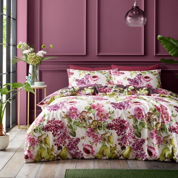Vijolična bombažna posteljnina za zakonsko posteljo 200x200 cm Pia Floral – RHS-image-2