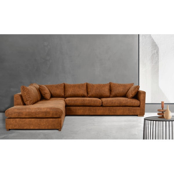 Kotna sedežna garnitura iz umetnega usnja v konjak rjavi barvi (levi kot) Hamburg – Scandic-image-1