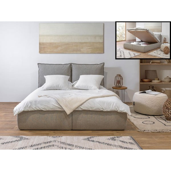 Bež oblazinjena zakonska postelja s prostorom za shranjevanje z letvenim dnom 160x200 cm Garance – Bobochic Paris-image-1