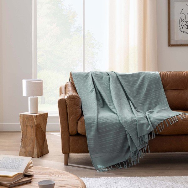 Zeleno bombažno pregrinjalo 125x150 cm Lilia – douceur d'intérieur-image-1