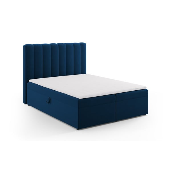 Temno modra boxspring postelja s prostorom za shranjevanje 160x200 cm Gina – Milo Casa