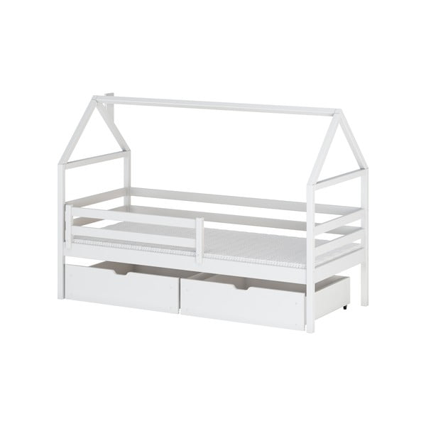 Bela majhna otroška postelja iz borovega lesa s prostorom za shranjevanje 80x160 cm Aron - Lano Meble