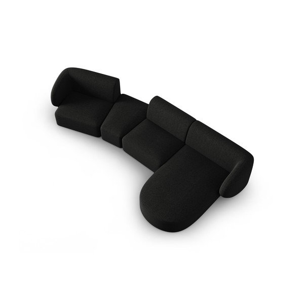 Črna kotna sedežna garnitura iz šenilje (desni kot/z ležalnikom) Paolo – Milo Casa-image-1