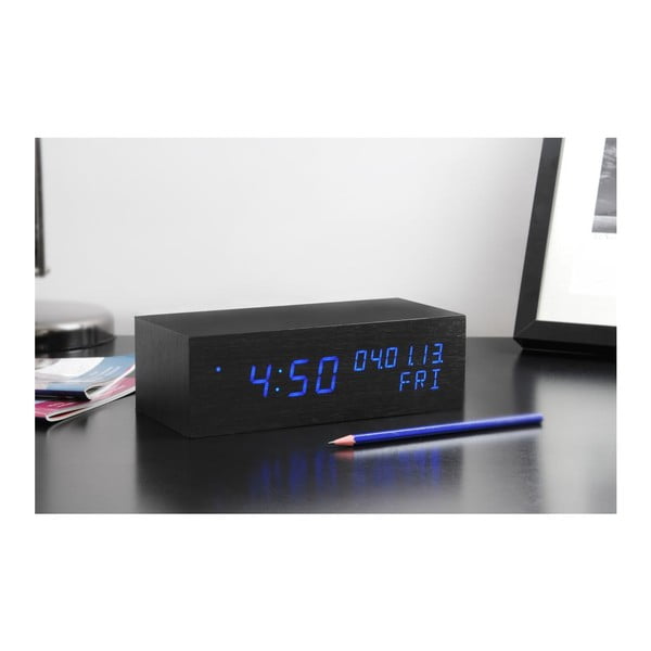 Modra LED budilka Square Click Clock, črna-image-2