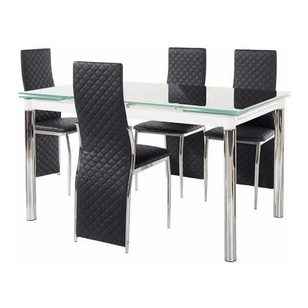 Komplet 4 črnih jedilnih miz in 4 črnih jedilnih stolov Støraa Pippa William Puro Black