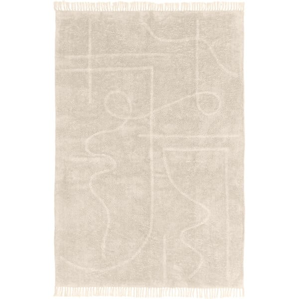 Svetlo bež ročno tkana bombažna preproga Westwing Collection Lines, 160 x 230 cm
