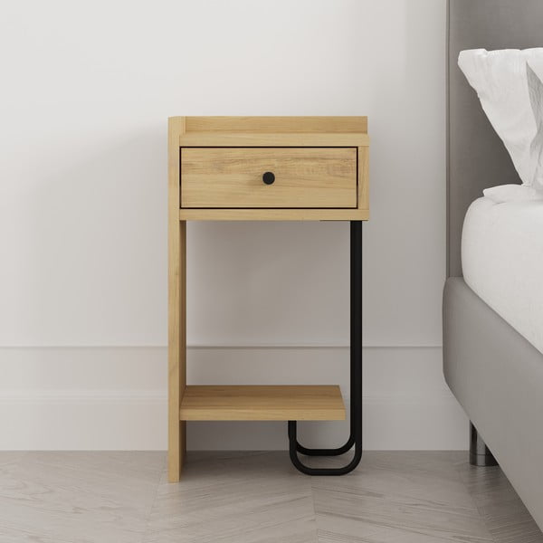 Nočna omarica v hrastovem dekorju s policami v naravni barvi Mercure – Marckeric-image-1