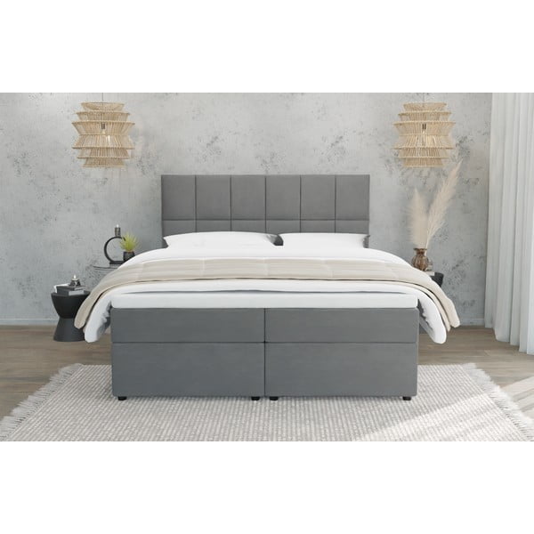 Siva boxspring postelja s prostorom za shranjevanje 200x200 cm Flip – Ropez-image-2