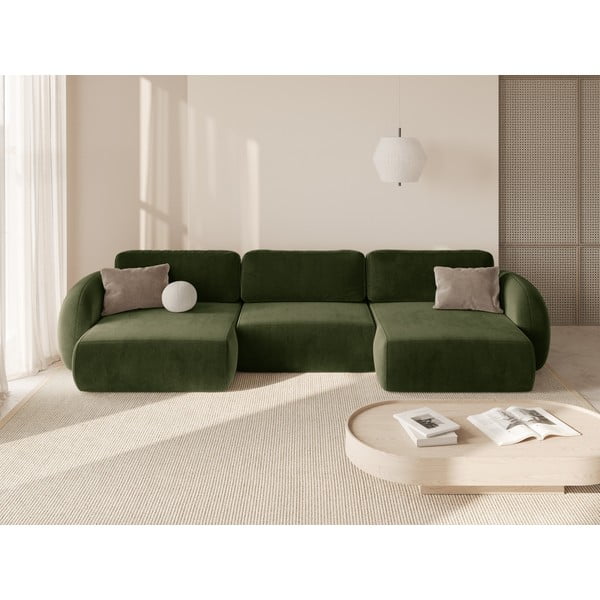 Zelena žametna raztegljiva/s prostorom za shranjevanje kotna sedežna garnitura (v obliki črke "U") Tonale – Cosmopolitan Design-image-1