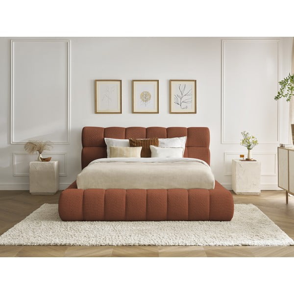 Oranžna oblazinjena zakonska postelja s prostorom za shranjevanje z letvenim dnom 180x200 cm Mont Blanc – Bobochic Paris-image-1