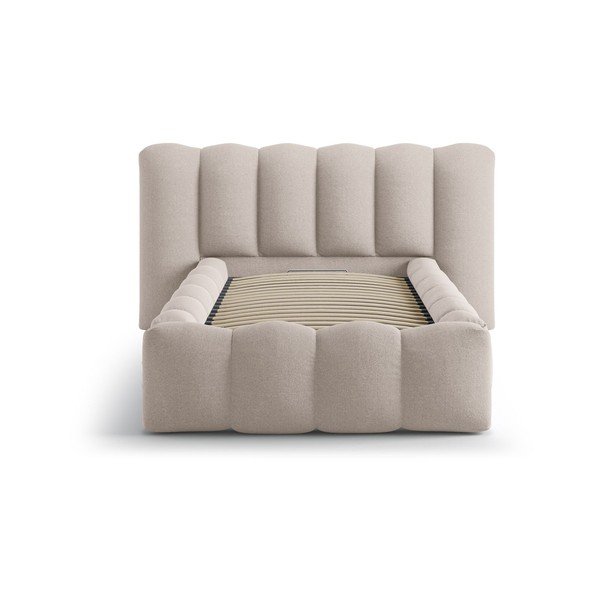 Svetlo rjava oblazinjena postelja s prostorom za shranjevanje in z letvenim dnom 90x200 cm Lupine – Micadoni -image-3