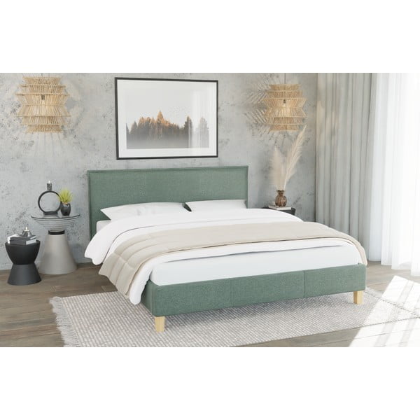 Zelena oblazinjena zakonska postelja z letvenim dnom 200x200 cm Tina – Ropez-image-2