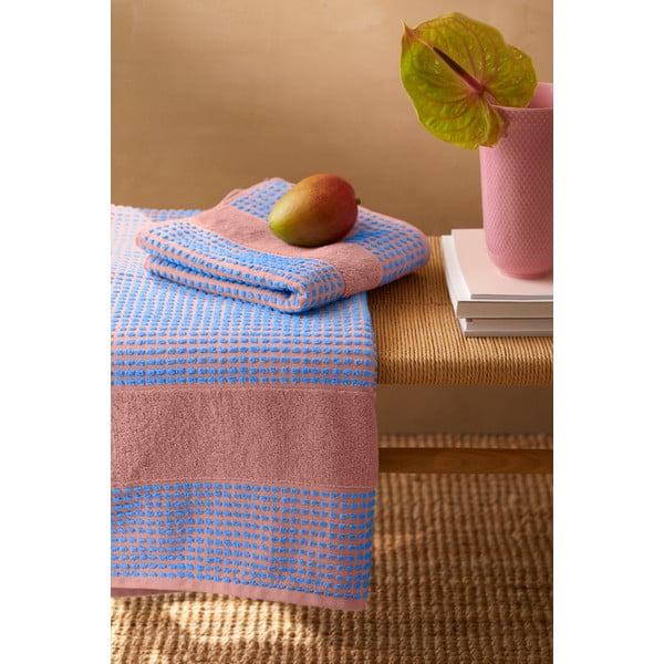 Modra/rožnata frotirna brisača iz organskega bombaža 70x140 cm Check – JUNA-image-1