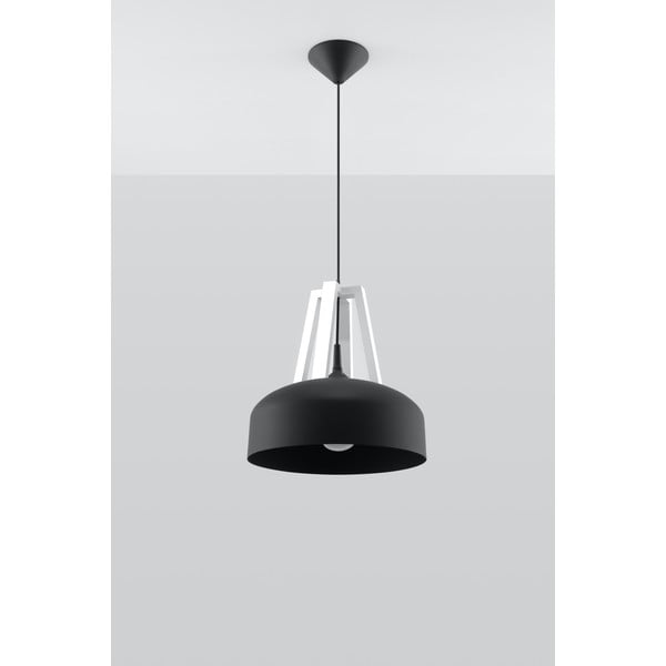 Črna viseča svetilka z lesenim in kovinskim senčnikom ø 30 cm Olla - Sollux-image-1
