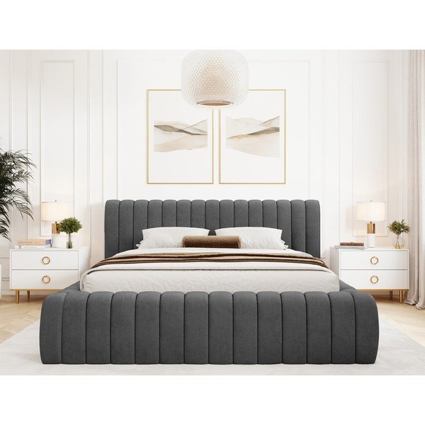 Temno siva oblazinjena zakonska postelja s prostorom za shranjevanje in z letvenim dnom 140x200 cm Carilla – ELTAP-image-3