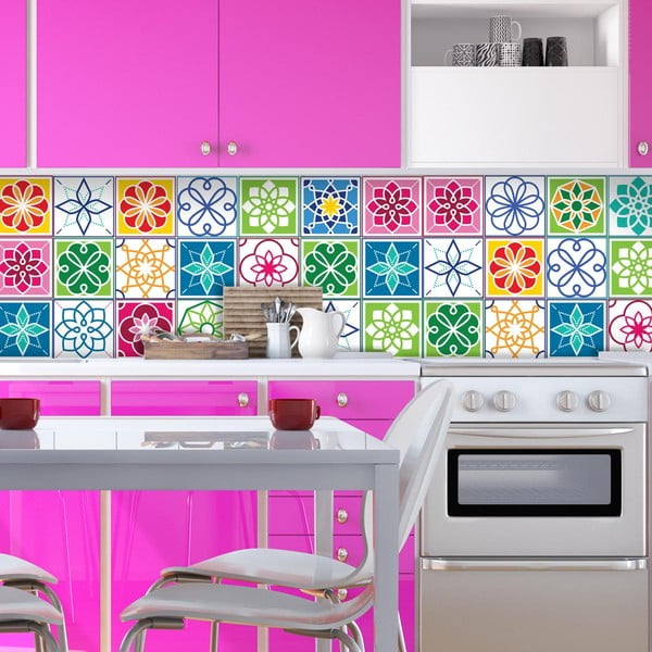 Komplet 24 stenskih nalepk Ambiance Wall Decal Cement Tiles Color Cartagena, 20 x 20 cm