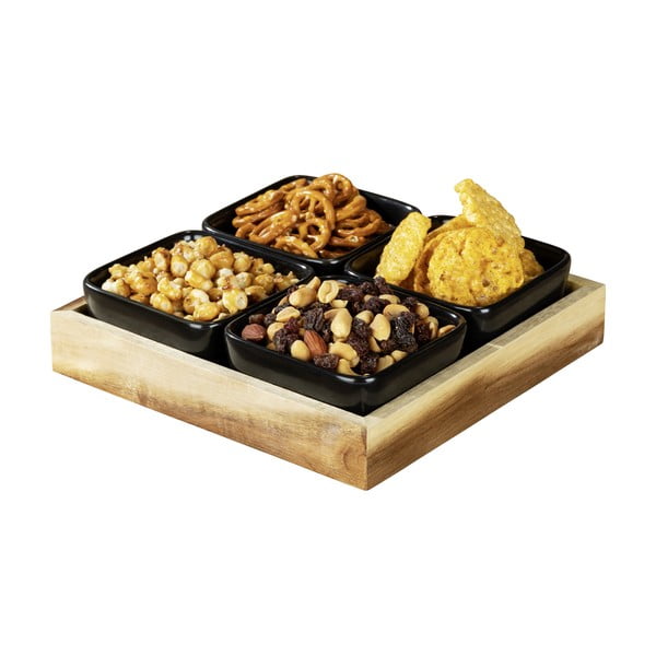 Črne keramične servirne sklede s pladnjem v kompletu 4 ks Elo - Wenko-image-4