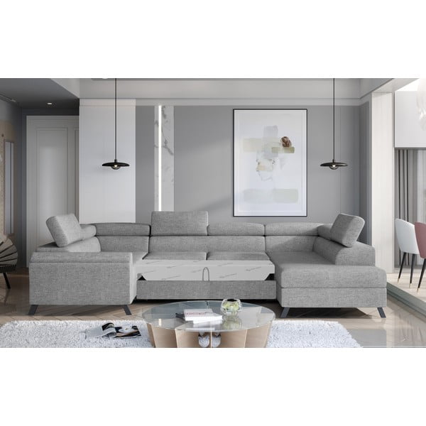 Svetlo siva raztegljiva/s prostorom za shranjevanje kotna sedežna garnitura (desni kot/v obliki črke "U") Escada – ELTAP-image-2
