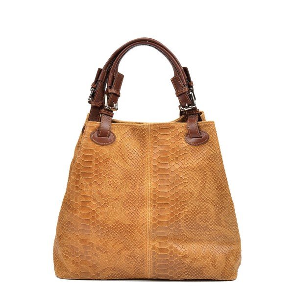Temno rjava usnjena torbica Luisa Vannini Python Cognac-image-1