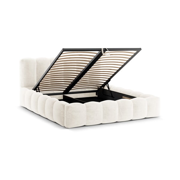 Kremno bela oblazinjena zakonska postelja s prostorom za shranjevanje z letvenim dnom 160x200 cm Lupine – Micadoni Home-image-2