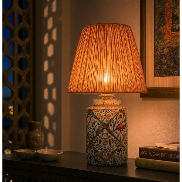 Namizna svetilka v barvi terakote s senčilom iz papirnatega prepleta (višina 40 cm) Alev – Opviq lights-image-2