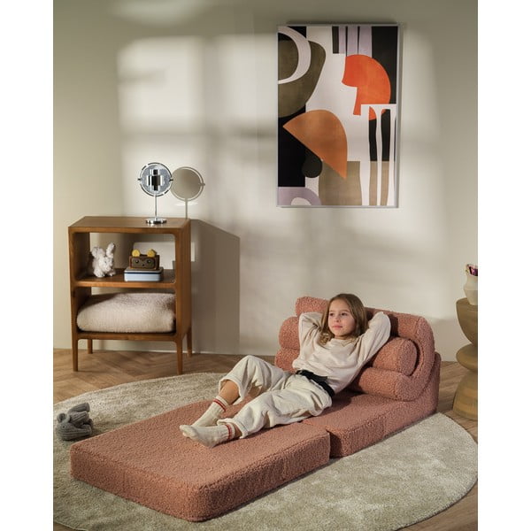 Rožnat otroški fotelj iz tkanine bouclé Flipster – Wigiwama-image-1