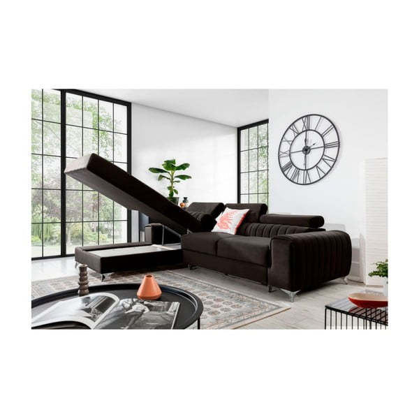 Temno rjava žametna raztegljiva/s prostorom za shranjevanje kotna sedežna garnitura (levi kot/z ležalnikom) Grayson – ELTAP-image-3