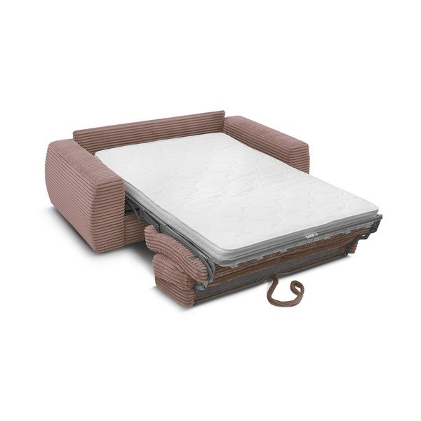 Rožnata sedežna garnitura za spanje/raztegljiva iz rebrastega žameta 240 cm Hugo – Bobochic Paris-image-3