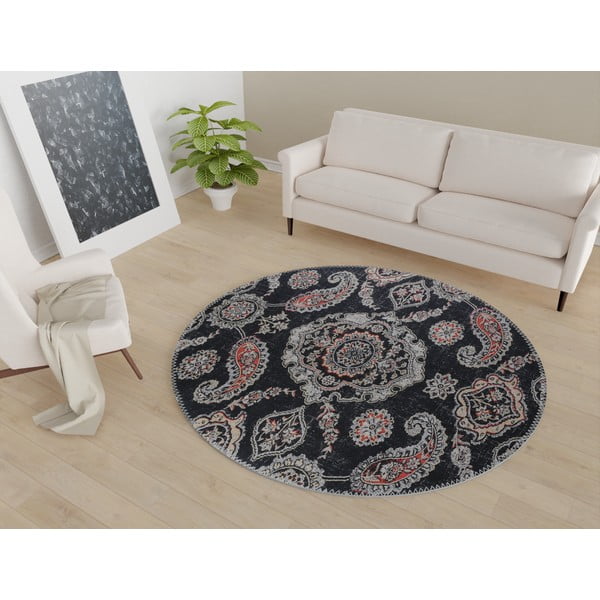 Črna pralna okrogla preproga ø 100 cm – Vitaus-image-1