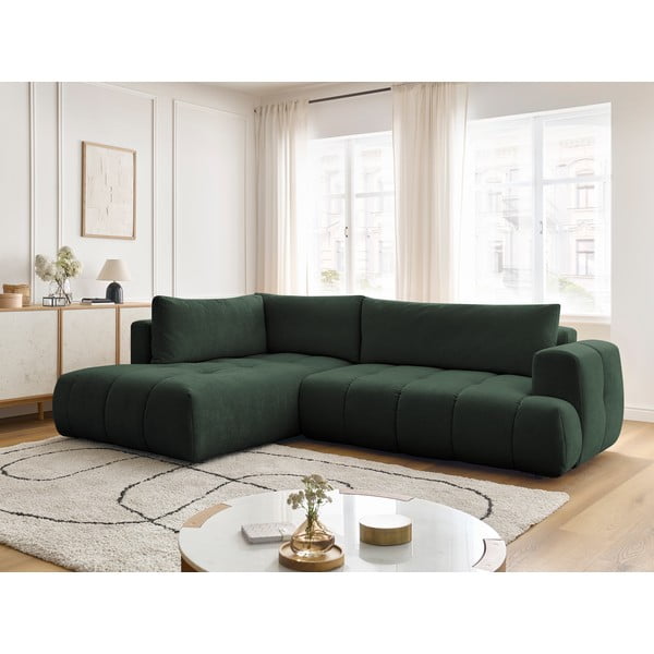 Zelena raztegljiva/s prostorom za shranjevanje kotna sedežna garnitura (levi kot/v obliki črke L) Fuji – Bobochic Paris-image-1