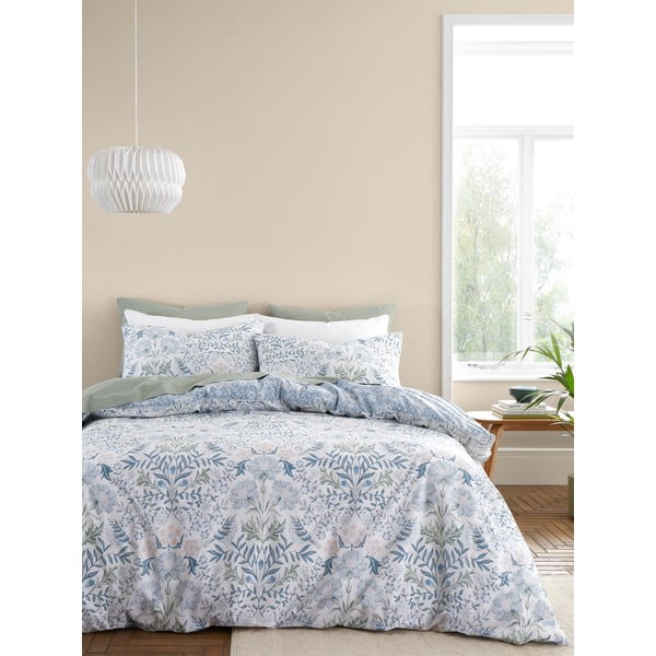 Bela/modra bombažna posteljnina za zakonsko posteljo 200x200 cm Hedgegrow Hopper – Bianca