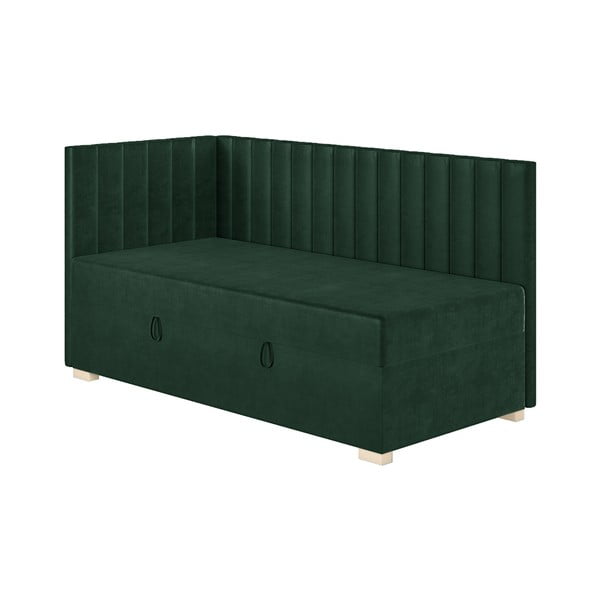 Temno zelena kotna otroška postelja s prostorom za shranjevanje z vzmetnico 90x200 cm Snugi – Ghado-image-3