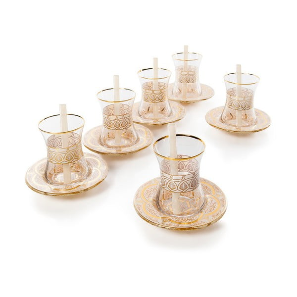 18-delni stekleni čajni set v zlati barvi Oujda