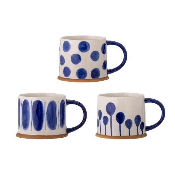 Bele/modre lončene skodelice v kompletu 3 ks 450 ml Linora – Bloomingville