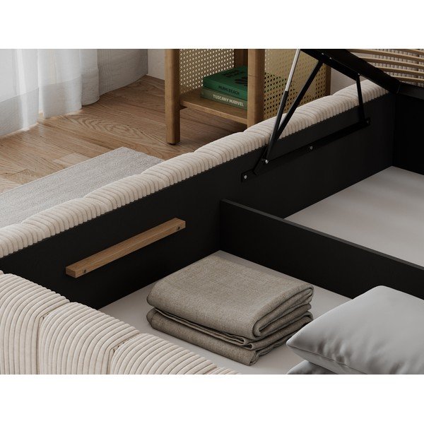 Bež oblazinjena postelja s prostorom za shranjevanje z letvenim dnom 90x200 cm Lamica – ELTAP-image-4