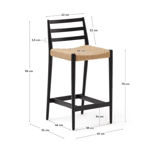 Črn barski stol iz masivnega hrasta (višina sedeža 70 cm) Analy – Kave Home-image-4